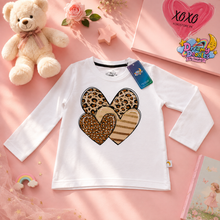 Load image into Gallery viewer, Dreamy Doodles Leopard Heart Bow Girls Full-Sleeve Top