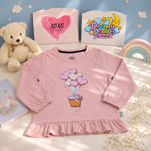 Load image into Gallery viewer, Dreamy Doodles Pink Balloon Basket Ruffle Top