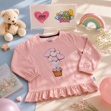 Load image into Gallery viewer, Dreamy Doodles Pink Balloon Basket Ruffle Top