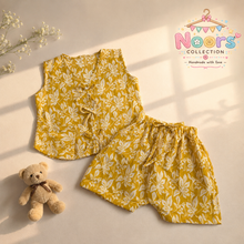 Load image into Gallery viewer, Girls Mustard Floral Co-ord Set – Top & Shorts- Noor's Collection