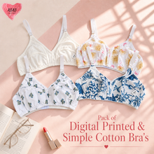 Load image into Gallery viewer, Pack of 4 Xoxo Digital Printed & Simple Cotton Bra's