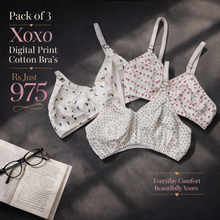 Load image into Gallery viewer, Pack of 3 Xoxo Digital Print Soft Cotton Bra's