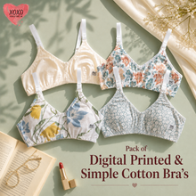 Load image into Gallery viewer, Pack of 4 Xoxo Digital Printed & Simple Thick Cotton Bra's