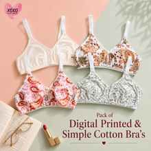Load image into Gallery viewer, Pack of 4 Xoxo Digital Printed & Simple Cotton Bra's