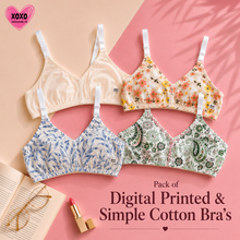 Load image into Gallery viewer, Pack of 4 Xoxo Digital Printed & Simple Cotton Bra's