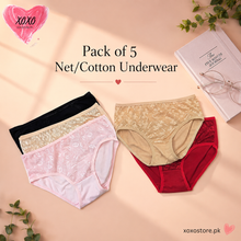 Load image into Gallery viewer, Pack of 5 Net/Cotton Soft Underwear