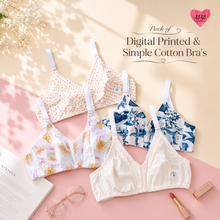Load image into Gallery viewer, Pack of 4 Xoxo Digital Printed & Simple Cotton Bra's