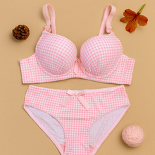 Load image into Gallery viewer, Bow Dotted Wired Cotton Pushup Bra Set