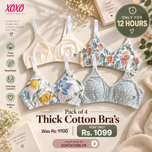 Load image into Gallery viewer, Pack of 4 Xoxo Digital Printed & Simple Thick Cotton Bra's