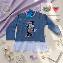 Load image into Gallery viewer, Dreamy Doodles Blue Lace Hem Mouse Print Girls Top