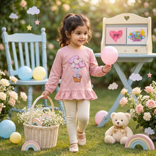 Load image into Gallery viewer, Dreamy Doodles Pink Balloon Basket Ruffle Top