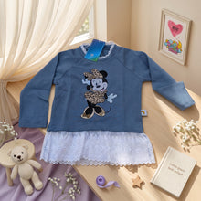 Load image into Gallery viewer, Dreamy Doodles Blue Lace Hem Mouse Print Girls Top