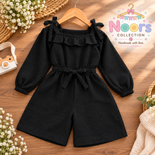 Load image into Gallery viewer, Noor Collection Girls’ Black Bow Jumpsuit