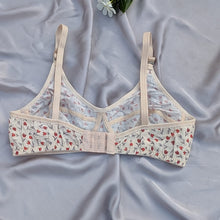 Load image into Gallery viewer, Red-Grey Flower Design Soft Cotton Non Padded Bra
