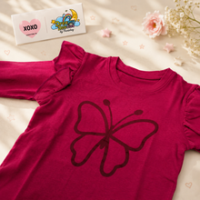 Load image into Gallery viewer, Dreamy Doodles Raspberry Butterfly Ruffle Sleeve Girls Top
