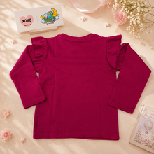 Load image into Gallery viewer, Dreamy Doodles Raspberry Butterfly Ruffle Sleeve Girls Top
