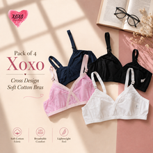 Load image into Gallery viewer, Pack of 4 Xoxo Cross Design Very Soft Cotton Bras
