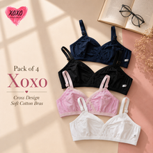 Load image into Gallery viewer, Pack of 4 Xoxo Cross Design Very Soft Cotton Bras
