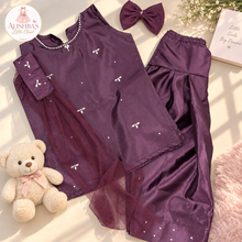 Load image into Gallery viewer, Alishba’s Little Closet – Elegant Plum 4-Piece Party Dress Set
