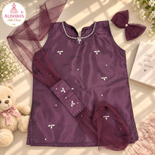 Load image into Gallery viewer, Alishba’s Little Closet – Elegant Plum 4-Piece Party Dress Set
