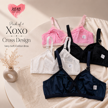 Load image into Gallery viewer, Pack of 4 Xoxo Cross Design Very Soft Cotton Bras
