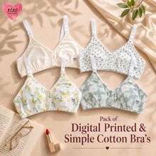 Load image into Gallery viewer, Pack of 4 Xoxo Digital Printed &amp; Simple Cotton Bra's
