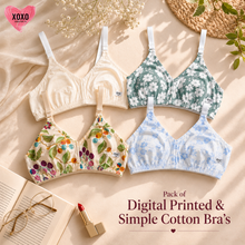 Load image into Gallery viewer, Pack of 4 Xoxo Digital Printed &amp; Simple Cotton Bra's
