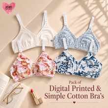 Load image into Gallery viewer, Pack of 4 Xoxo Digital Printed &amp; Simple Cotton Bra's

