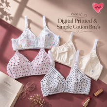 Load image into Gallery viewer, Pack of 4 Xoxo Digital Printed &amp; Simple Cotton Bra's
