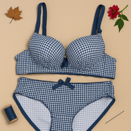 Bow Dotted Wired Cotton Pushup Bra Set