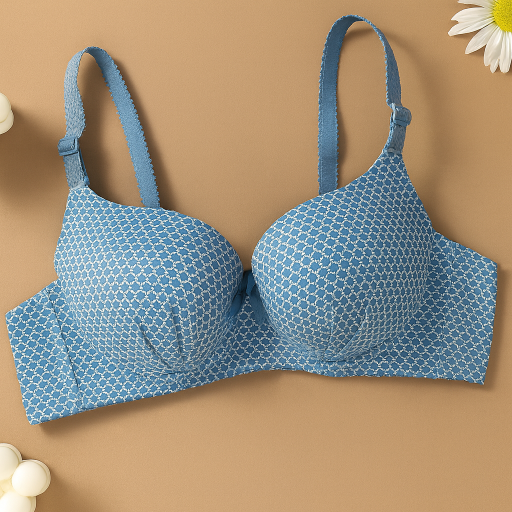 Dotted Cotton Medium Padded Laced Wired Pushup Bra