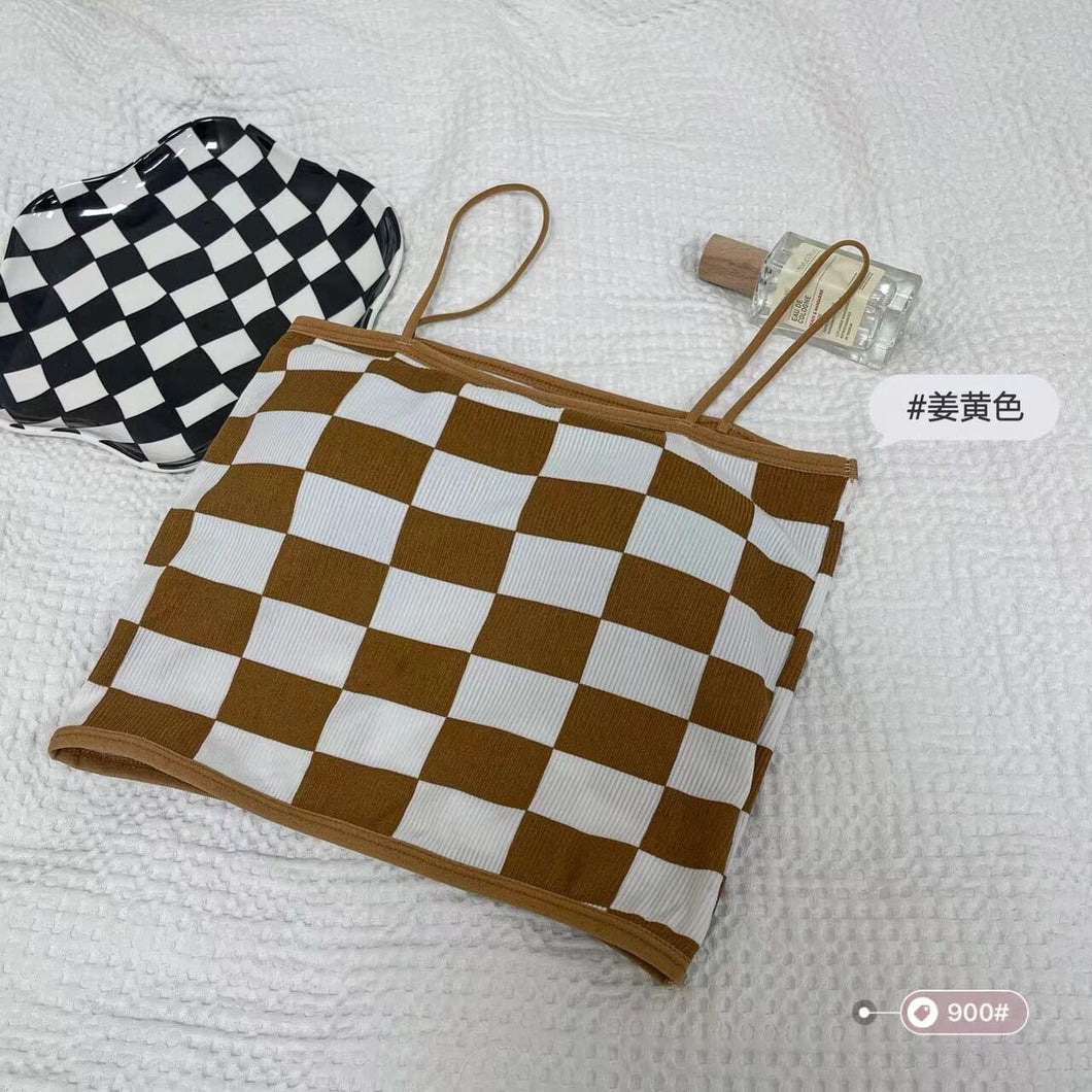 Chess Design Light Padded Camisole/Long Bra