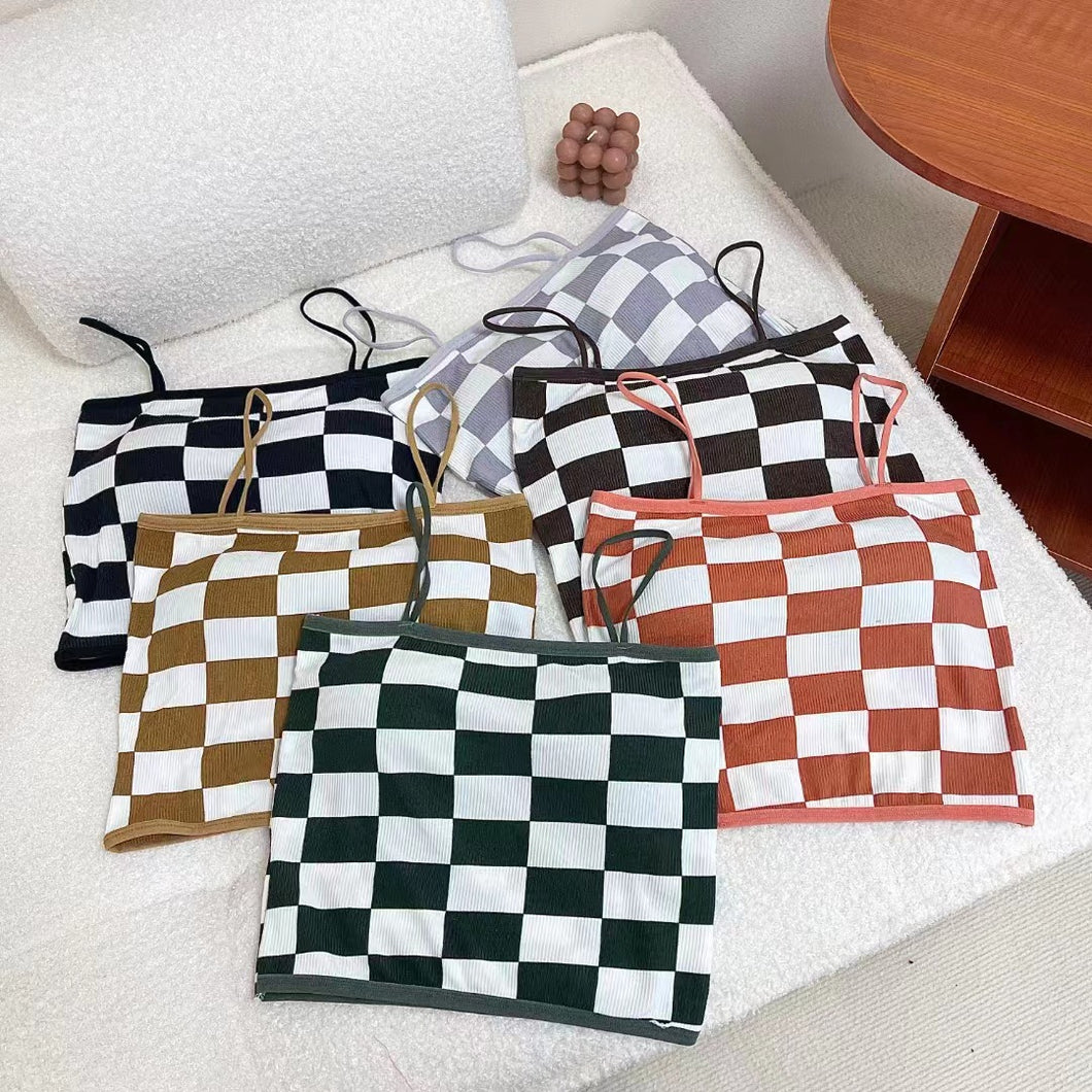 Chess Design Light Padded Camisole/Long Bra