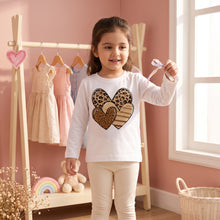 Load image into Gallery viewer, Dreamy Doodles Leopard Heart Bow Girls Full-Sleeve Top
