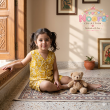 Load image into Gallery viewer, Girls Mustard Floral Co-ord Set – Top &amp; Shorts- Noor's Collection
