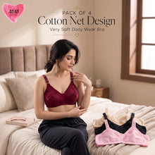 Load image into Gallery viewer, Pack of 4 Cotton Net Design Very Soft Daily Wear Bra
