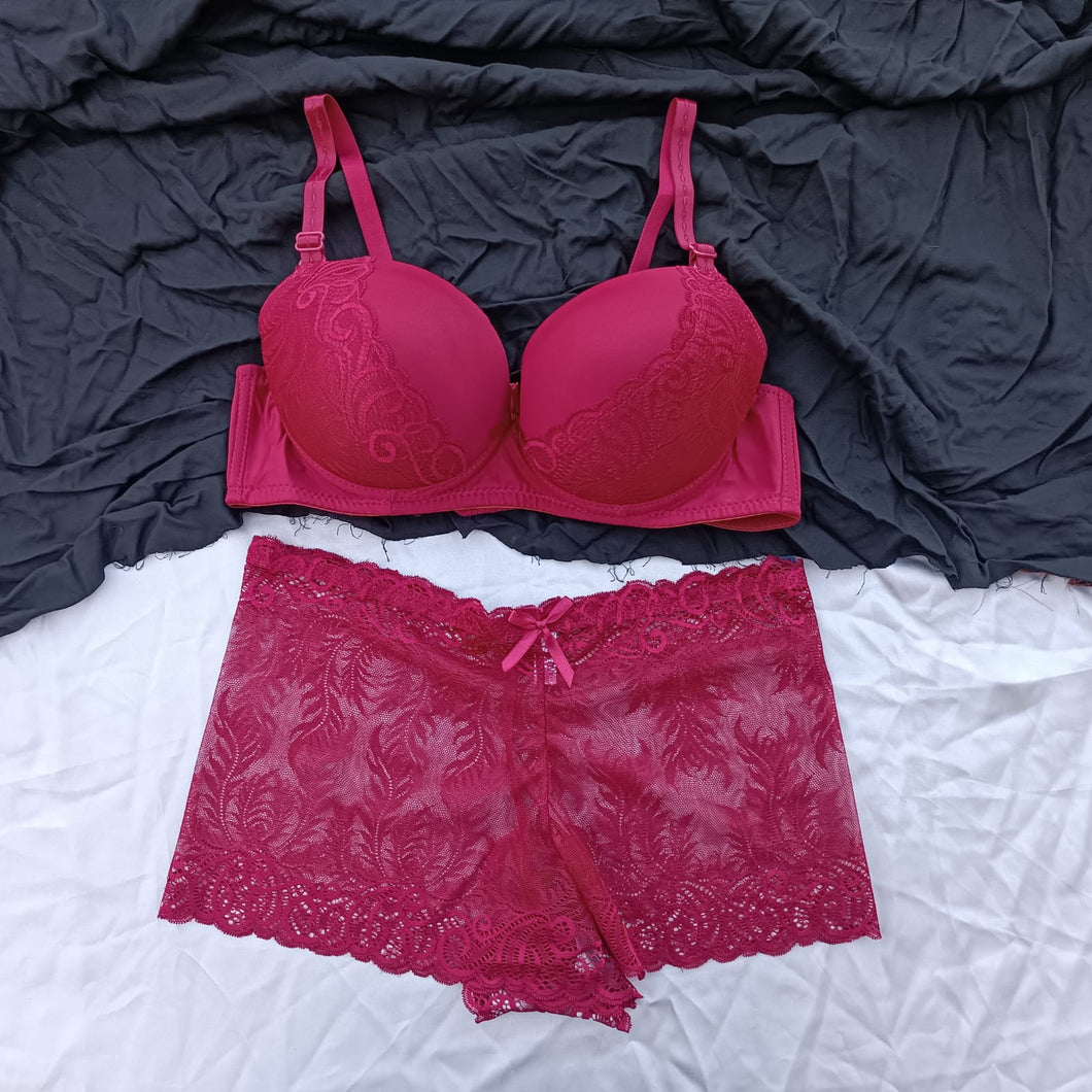 Double Padded Laced Bridal Bra & Panty Set With Wire