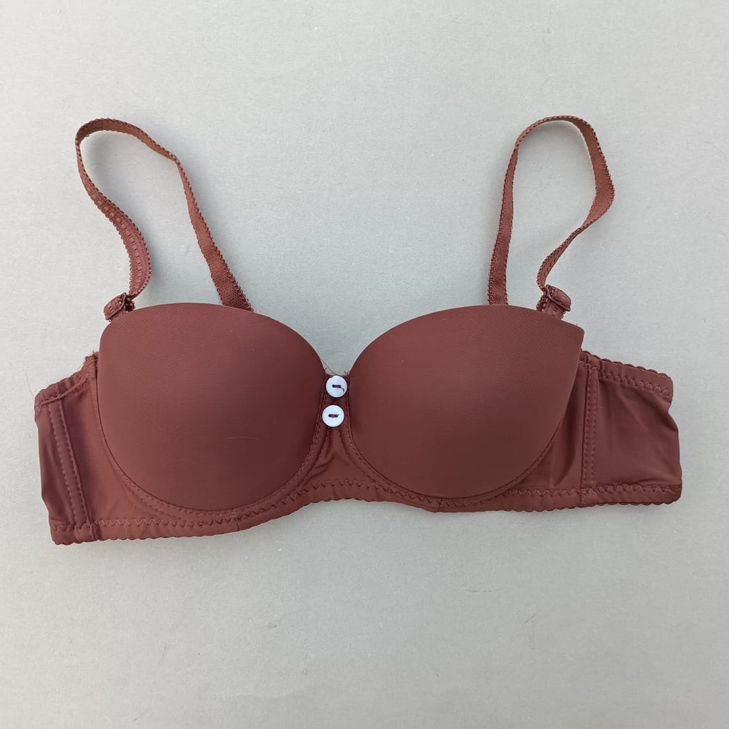 Button Style Half Cup Wired Pushup Bra with Removeable Straps