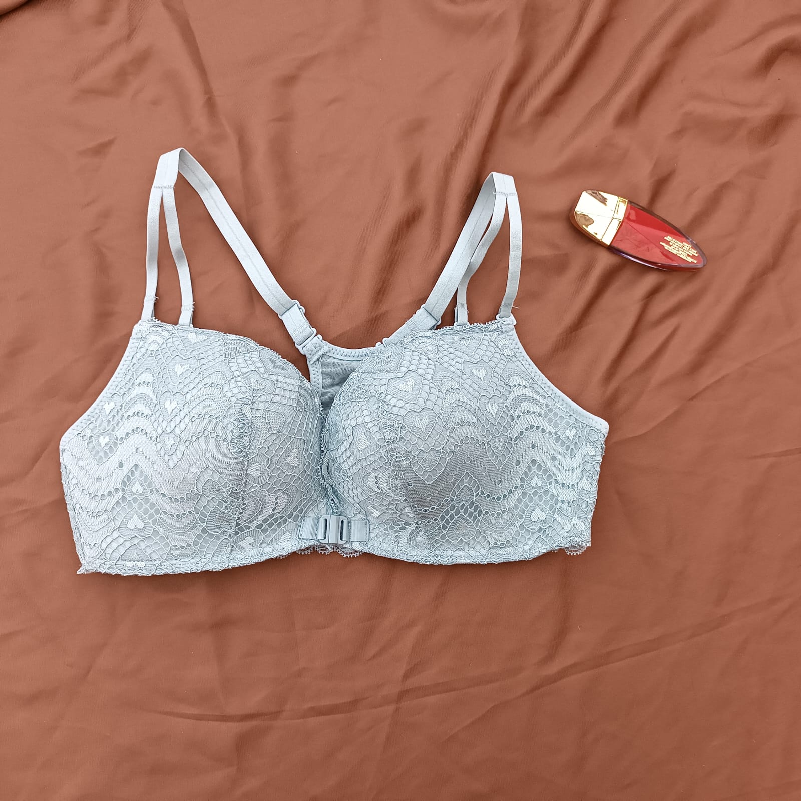 Front Open Net Laced Padded Bra