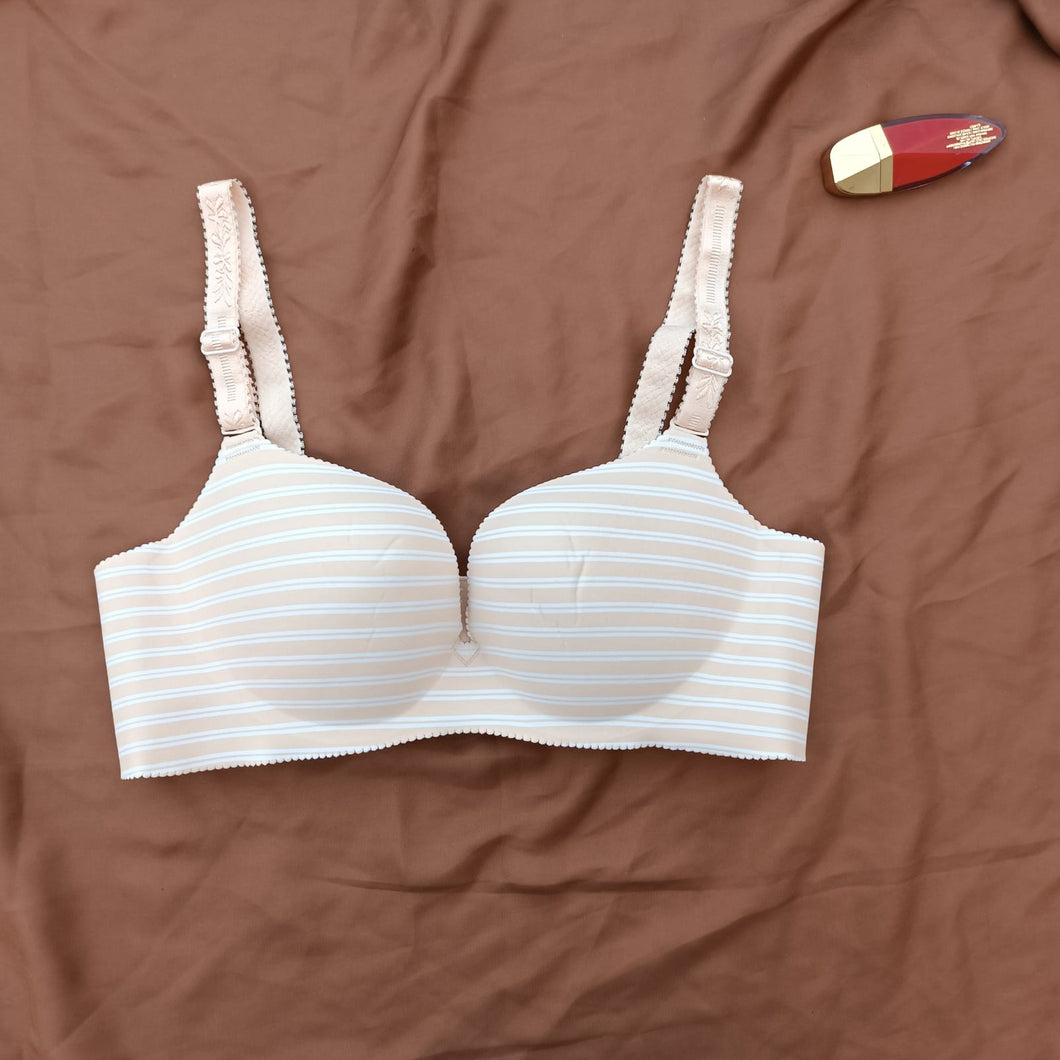 Yellow White Stripped Foamy Single Padded Bra With Removeable Straps