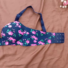 Load image into Gallery viewer, Blue Flowers Single Padded Wide Strap Bra With Removeable Straps
