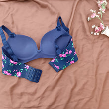 Load image into Gallery viewer, Blue Flowers Single Padded Wide Strap Bra With Removeable Straps
