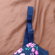 Load image into Gallery viewer, Blue Flowers Single Padded Wide Strap Bra With Removeable Straps
