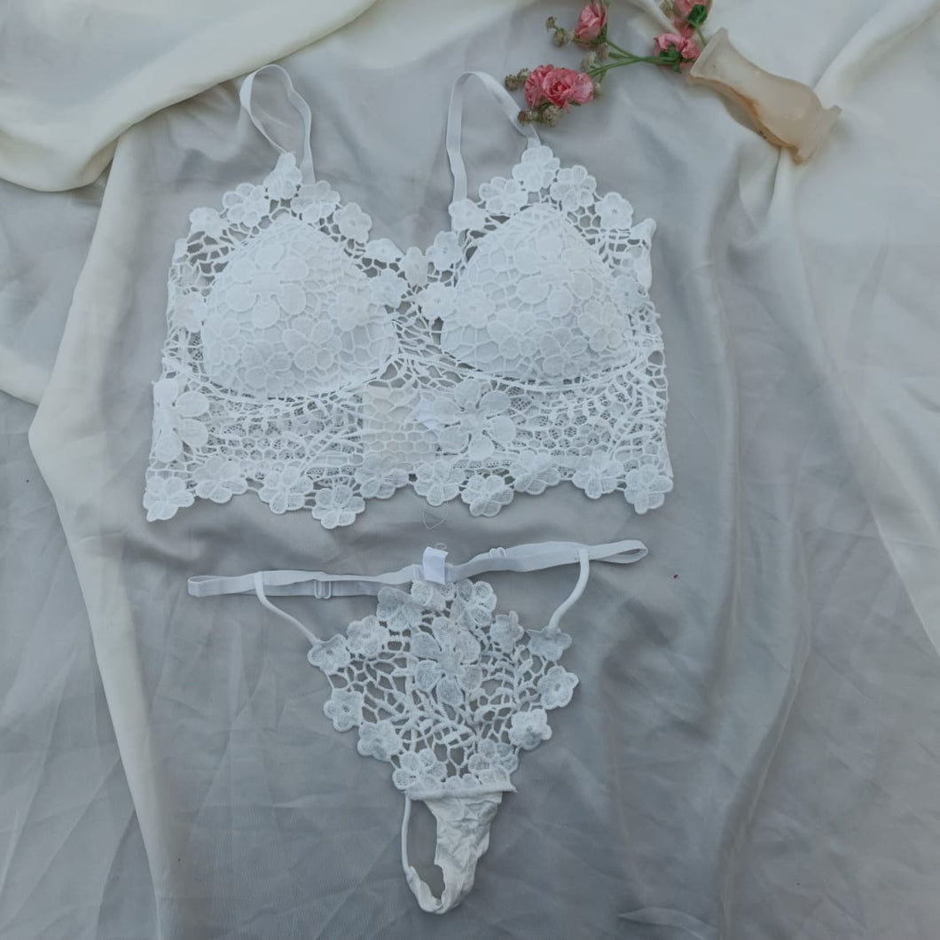 Flowers Crochet Bra & Panty / Thongs Set