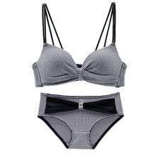 Load image into Gallery viewer, Dotted Bow Style Medium Padded Double Stripped Bra &amp; Underwear Set
