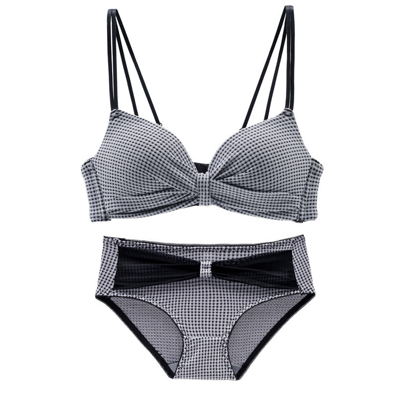 Dotted Bow Style Medium Padded Double Stripped Bra & Underwear Set
