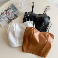 Retro Pu Leather  Camisole/ Tank Top  with Built-In Bra Pads