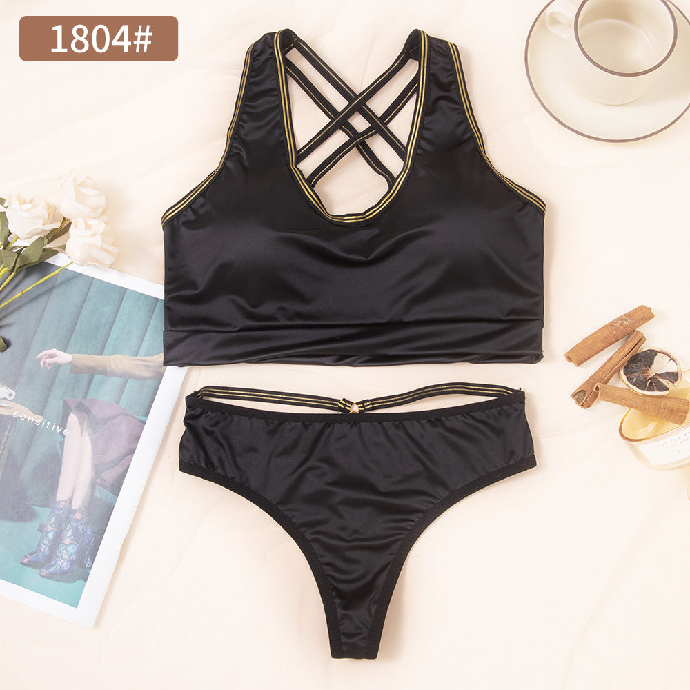 Ice Silk Back Cross Bra & Thongs Set