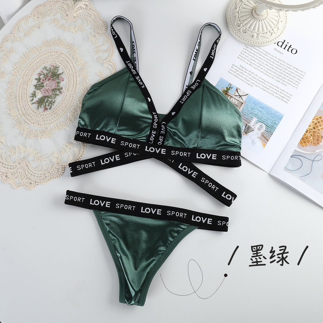 Love Sports Written Cross Bra & Thongs Set