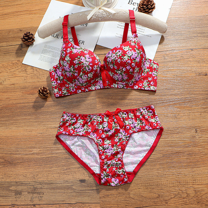 Flower Design Deep Cup Wired Pushup Bra & Panty Set
